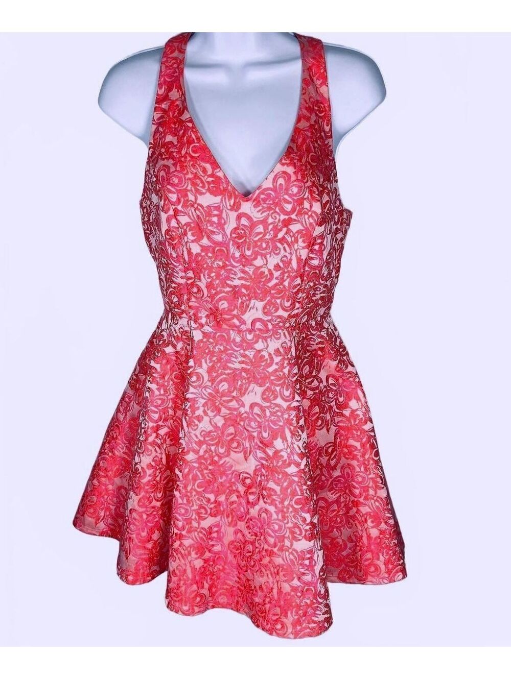 Eight Sixty Pink Floral Jacquard Skater Dress Coquette Romantics Sundress Medium